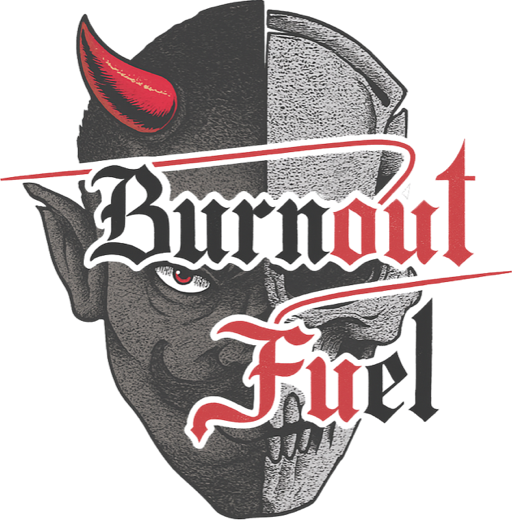 Logo Burnout Fuel : un crâne à cornes, mi-visage mi-squelette